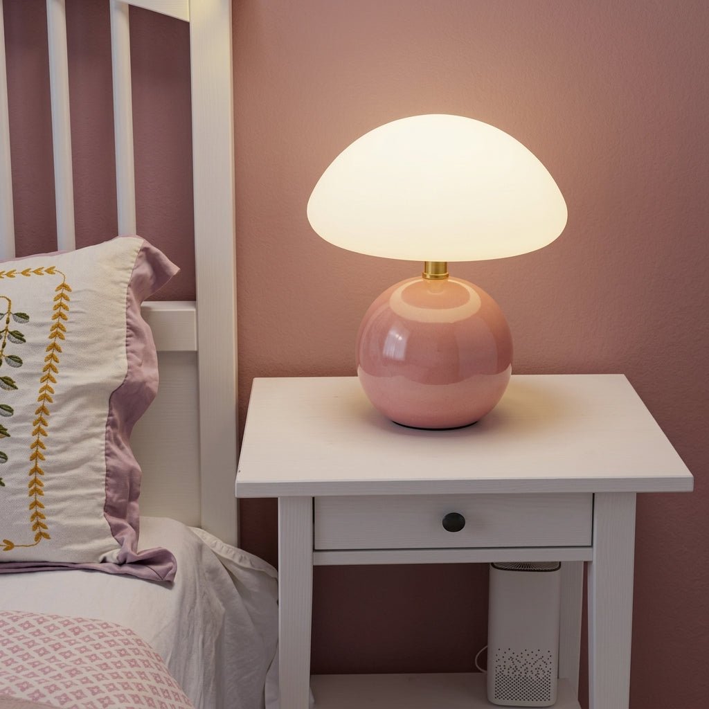 Mushroom Table Lamp with Dome Shade and Round Ball Base - Table lamps - Pink - Seravelle Home