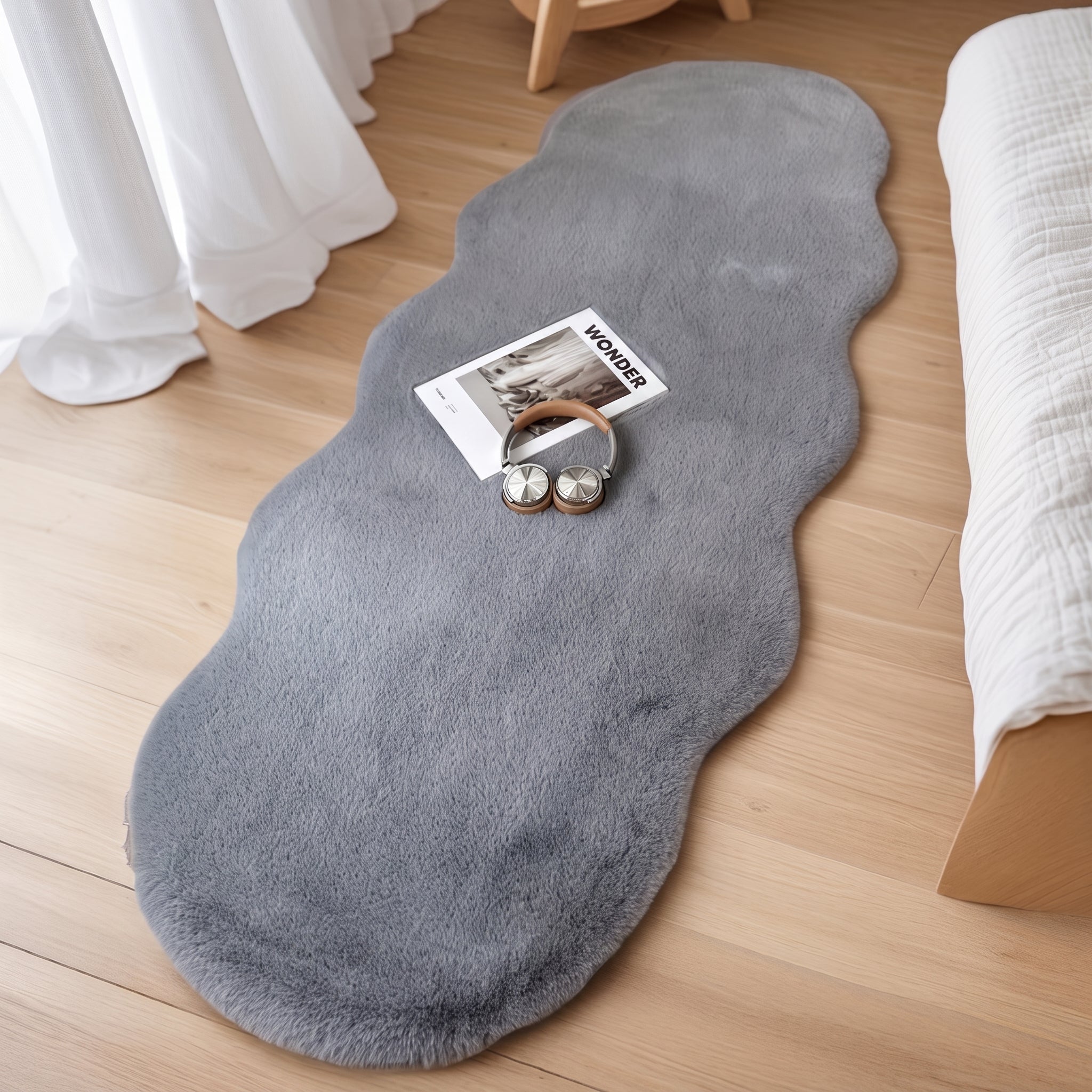 Non-Slip Cozy Soft Plush Rug in Organic Freeform Shape - Wahsable Rug - Grey - Seravelle Home