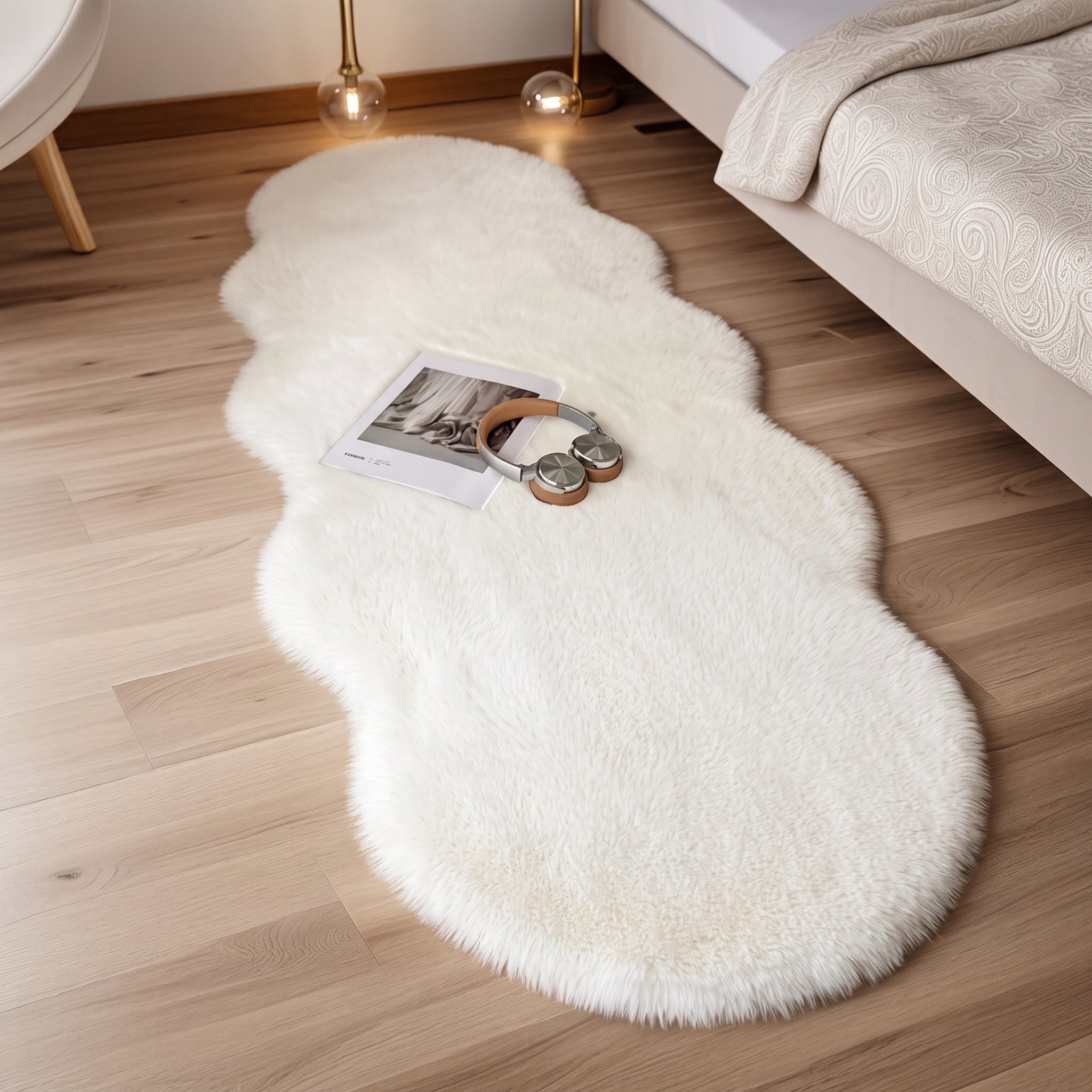 Non-Slip Cozy Soft Plush Rug in Organic Freeform Shape - Wahsable Rug - White - Seravelle Home