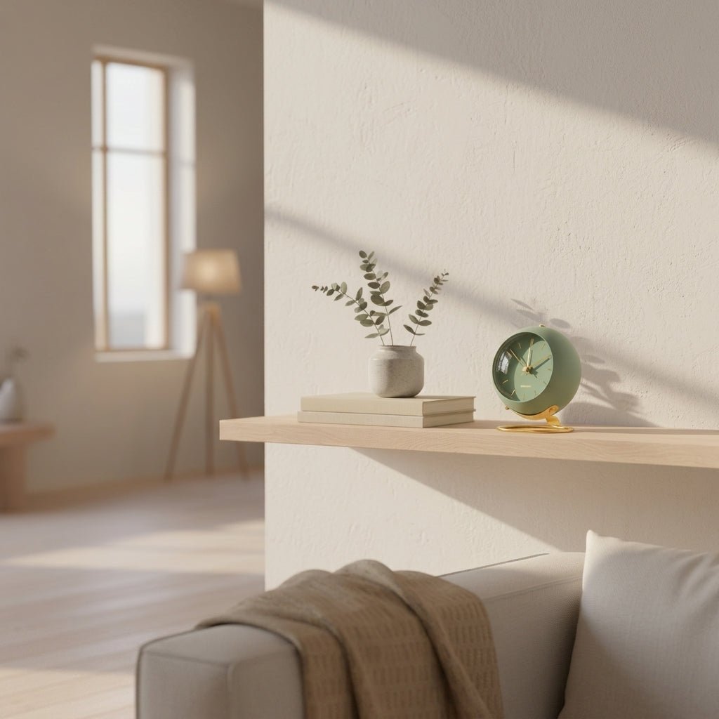 Nordic Minimalist Round Desk Clock with Gold Base - Desk Clock - Green - Seravelle Home
