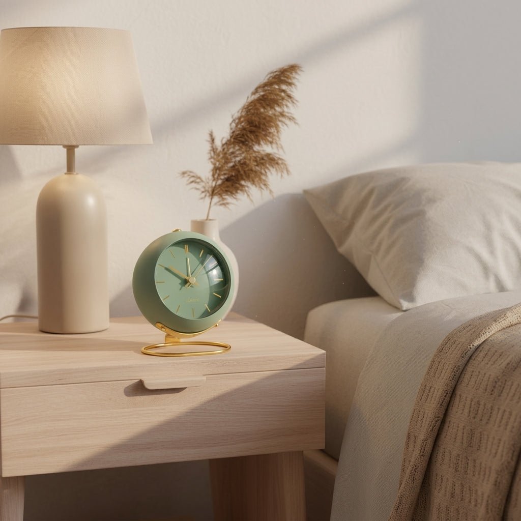 Nordic Minimalist Round Desk Clock with Gold Base - Desk Clock - Green - Seravelle Home