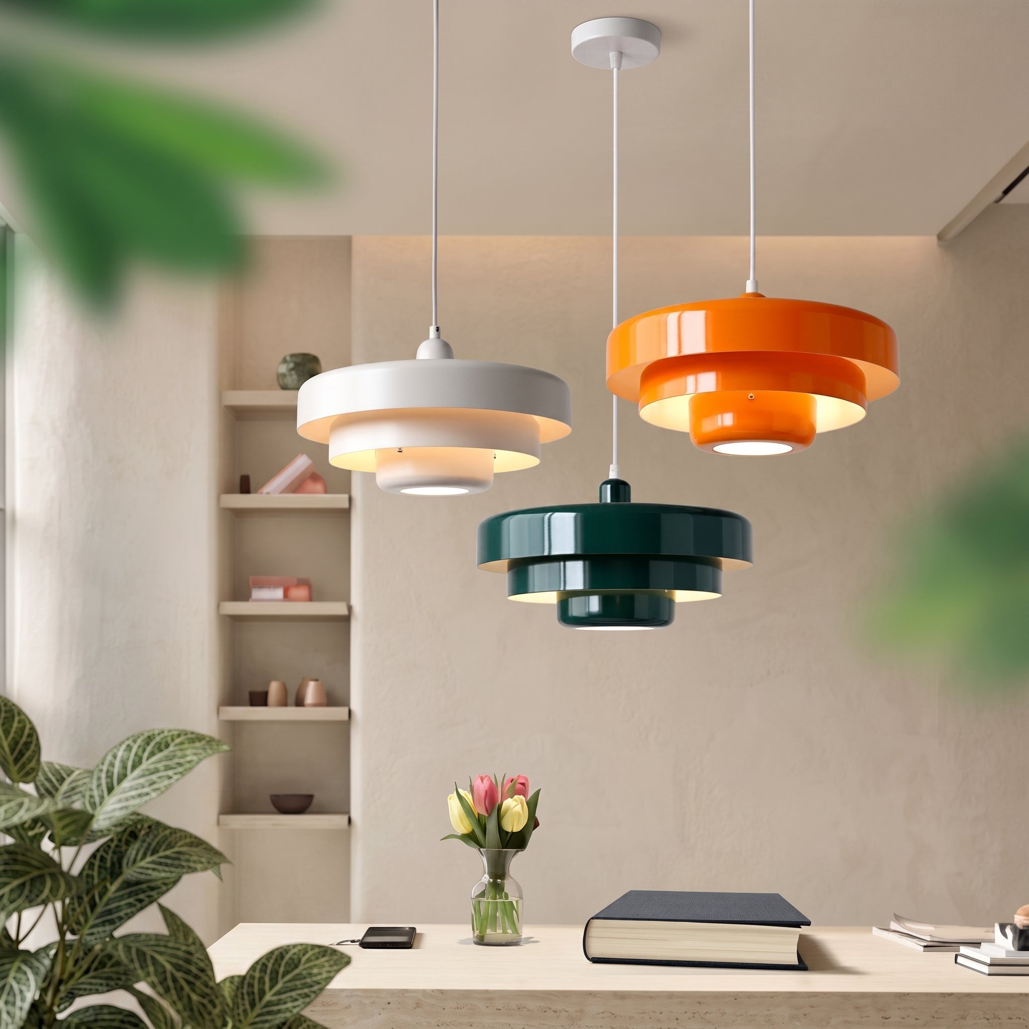 Pendant Light in Modern Three-Layered Design - Pendant Light - Orange - Seravelle Home