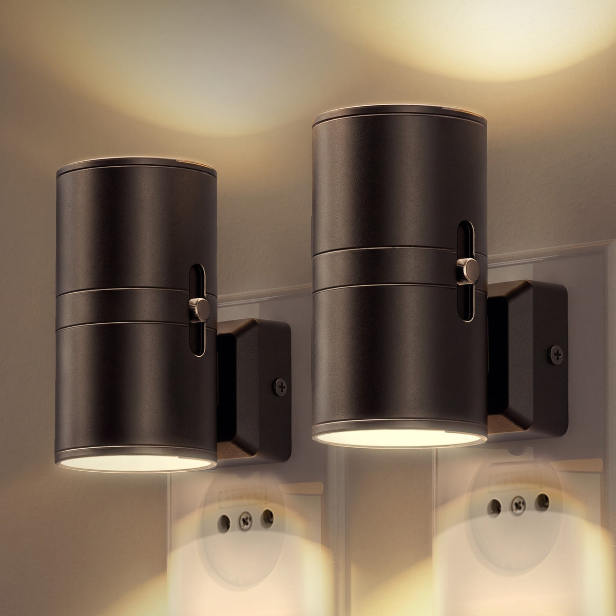 Plug In Wall Lamp with Adjustable Night Light Sensor - Night Lights & Ambient Lighting - Black - Seravelle Home