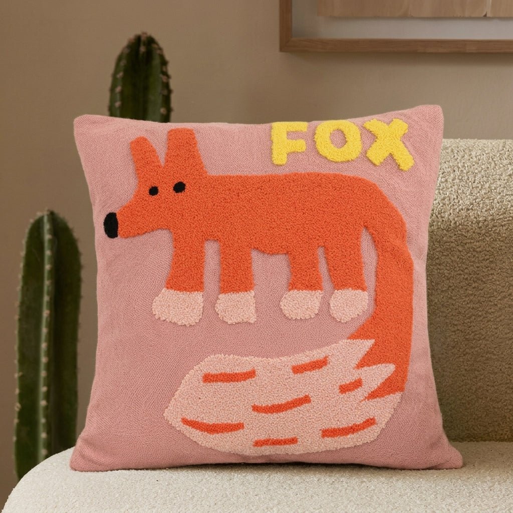 Punch Needle Animal Embroidery Cushion Cover Square Design - Chair & Sofa Cushion Covers - Fox - Seravelle Home