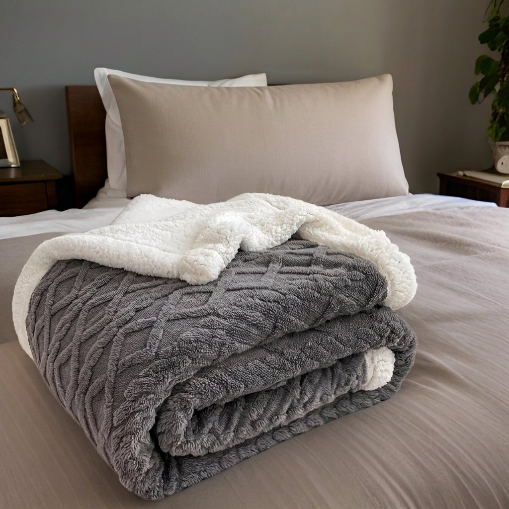Quilted Reversible Throw Blanket with Plush Border - Blanket - Grey - Seravelle Home