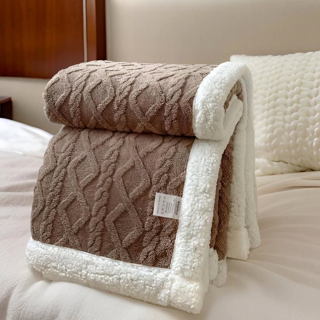 Quilted Reversible Throw Blanket with Plush Border - Blanket - Brown - Seravelle Home