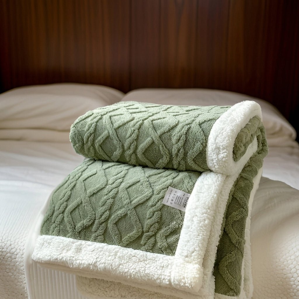 Quilted Reversible Throw Blanket with Plush Border - Blanket - Green - Seravelle Home