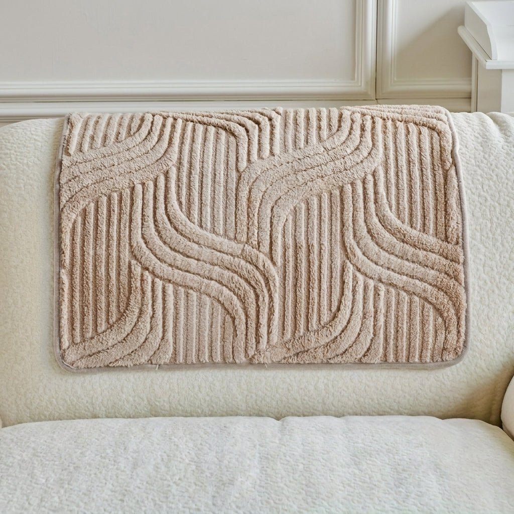 Quilted Sofa Cover with Wave Pattern and Textured Surface - Sofa Cover - Coffee - Seravelle Home