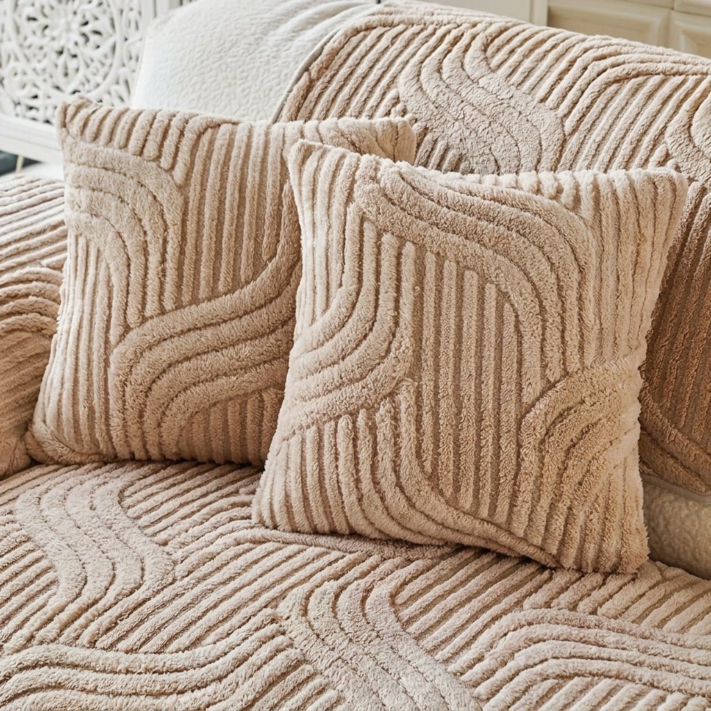 Quilted Sofa Cover with Wave Pattern and Textured Surface - Sofa Cover - Coffee - Seravelle Home