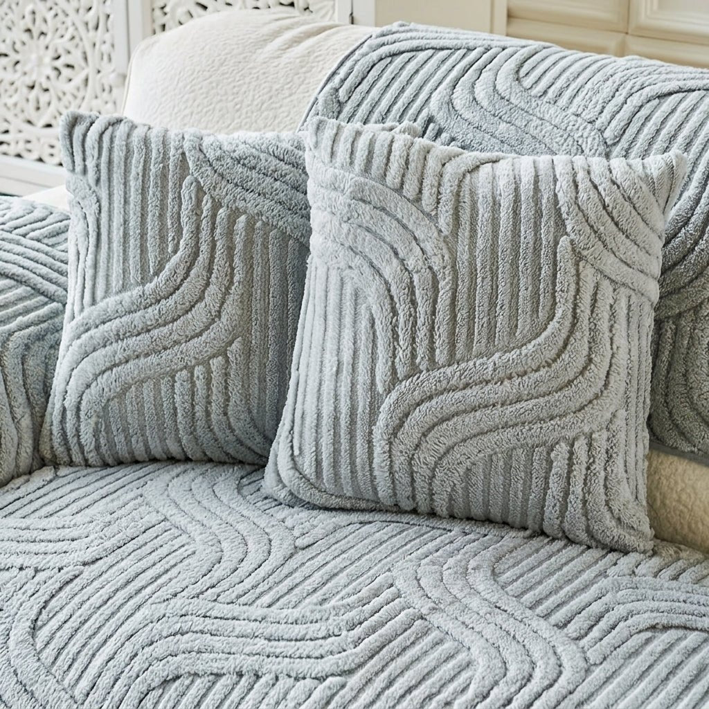 Quilted Sofa Cover with Wave Pattern and Textured Surface - Sofa Cover - Light Grey - Seravelle Home