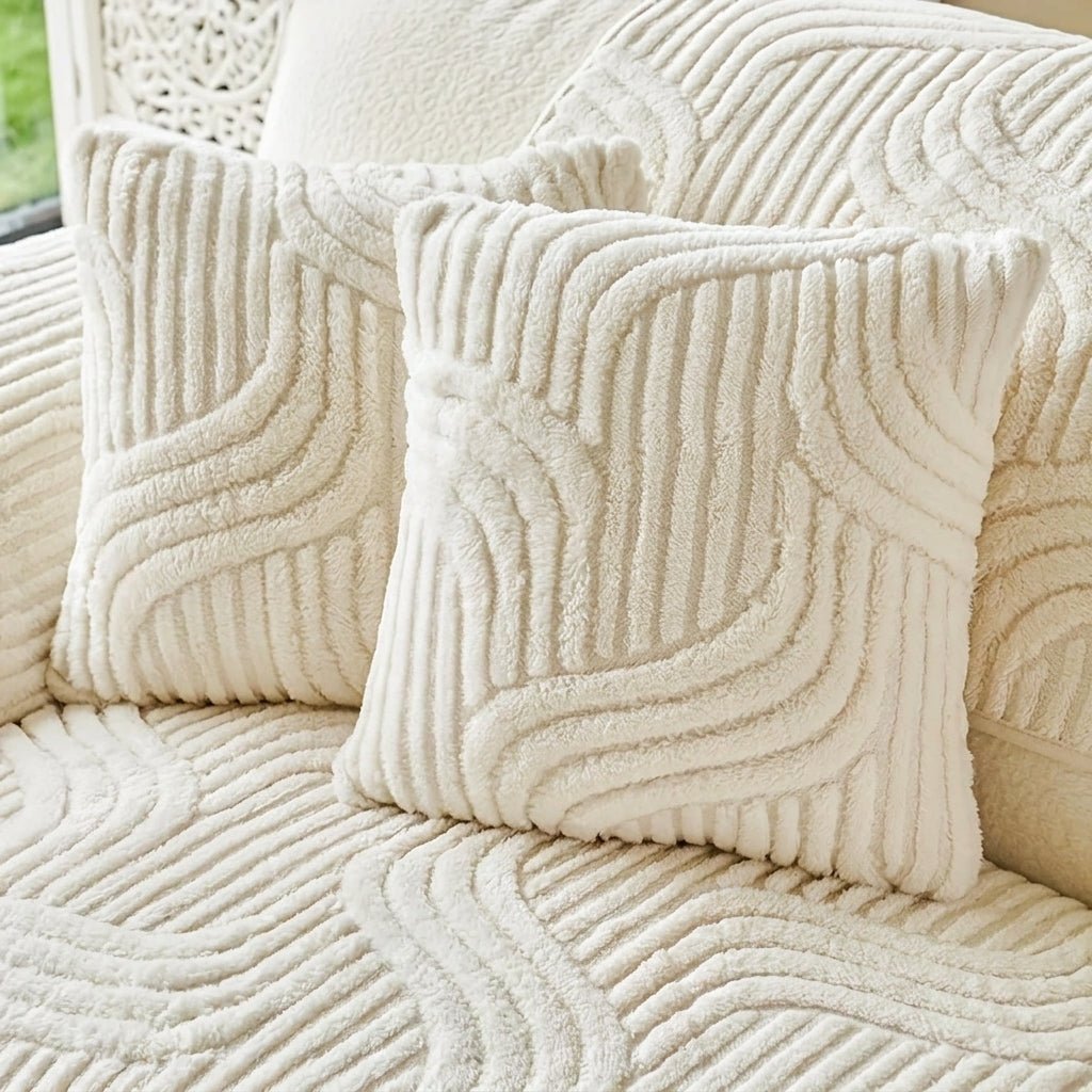 Quilted Sofa Cover with Wave Pattern and Textured Surface - Sofa Cover - Beige - Seravelle Home