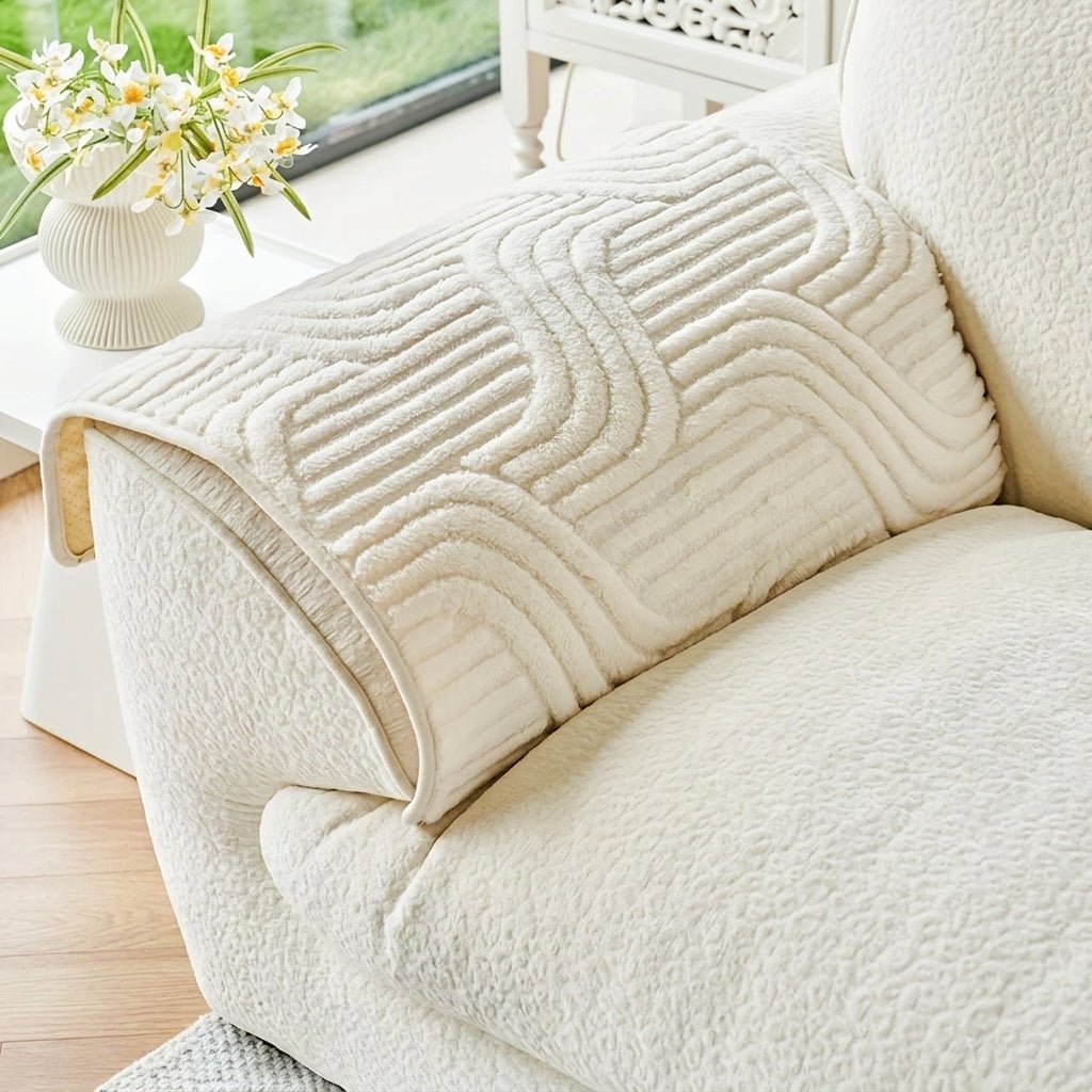 Quilted Sofa Cover with Wave Pattern and Textured Surface - Sofa Cover - Beige - Seravelle Home