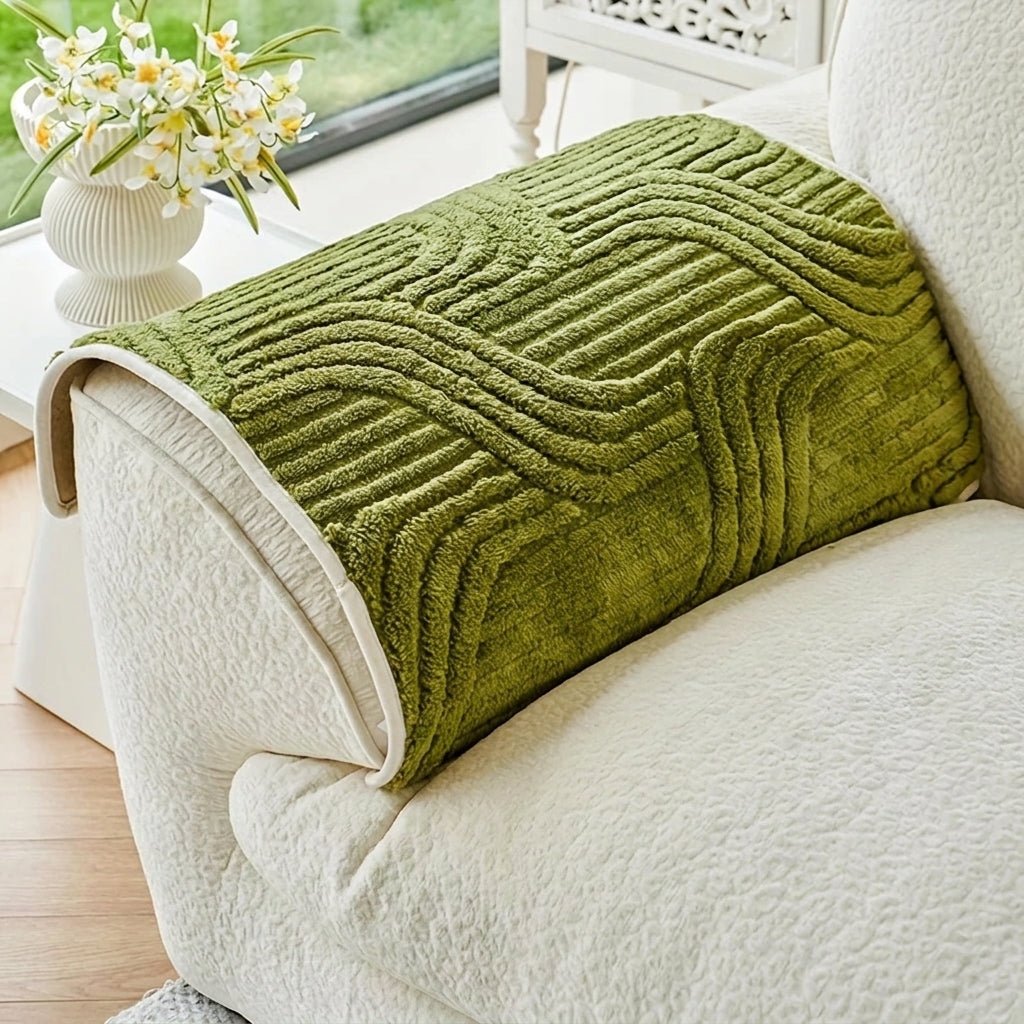 Quilted Sofa Cover with Wave Pattern and Textured Surface - Sofa Cover - Green - Seravelle Home