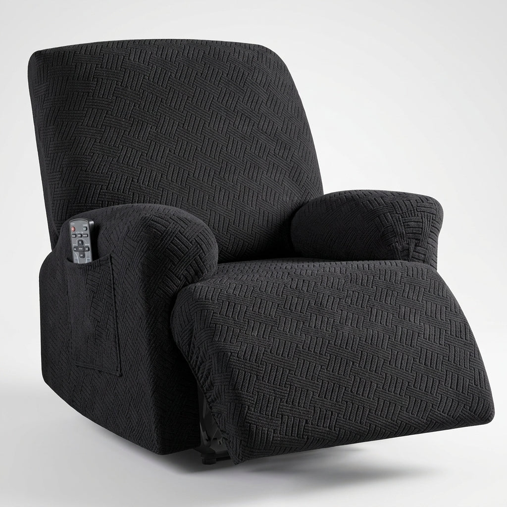 Recliner Chair Cover with Side Pocket - Sofa Cover - Black - Seravelle Home