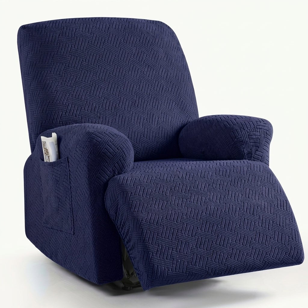 Recliner Chair Cover with Side Pocket - Sofa Cover - Navy - Seravelle Home