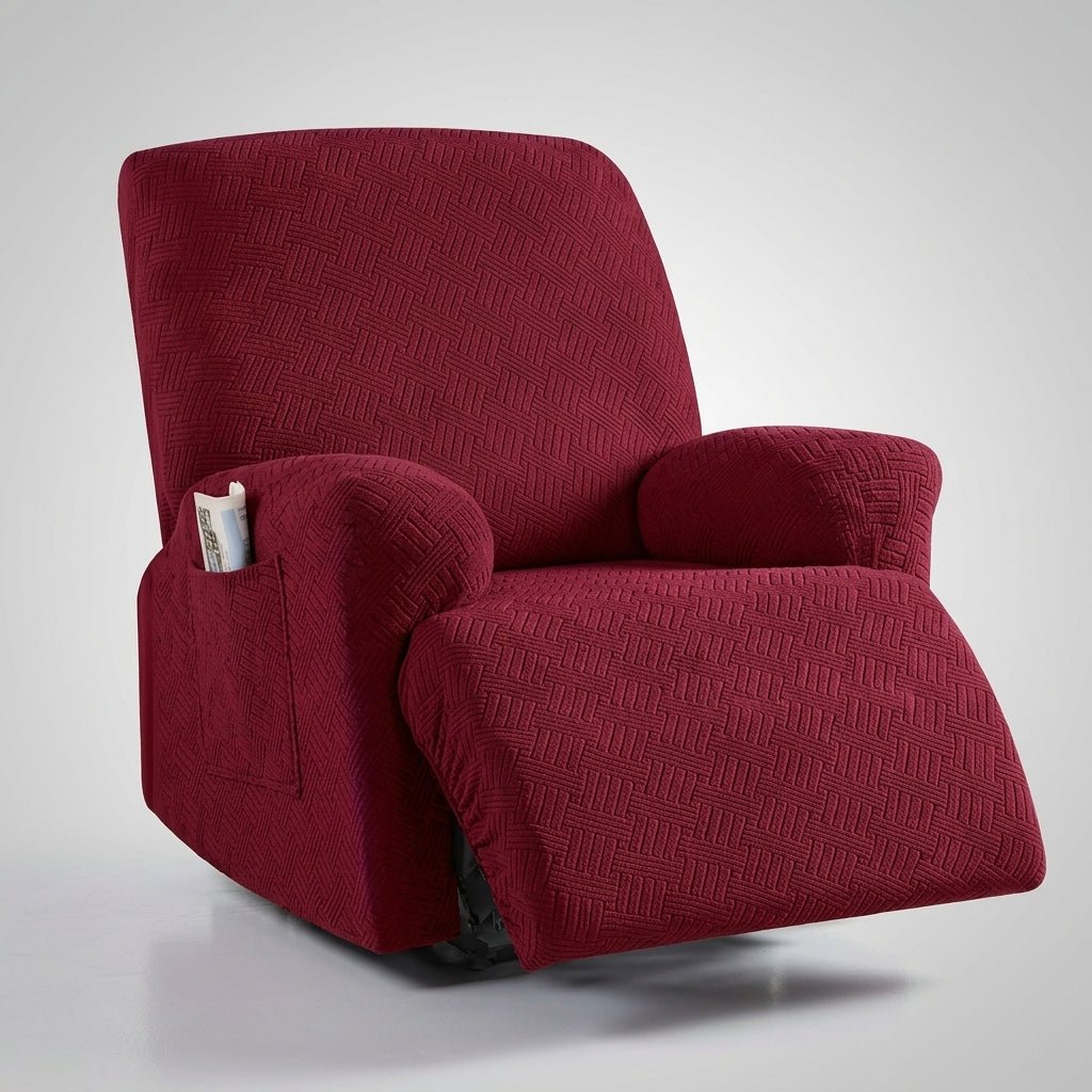 Recliner Chair Cover with Side Pocket - Sofa Cover - Burgundy - Seravelle Home