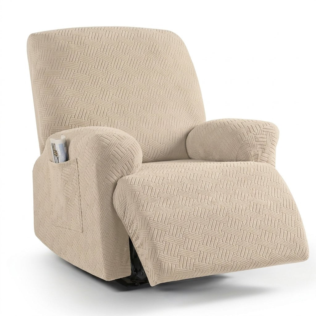 Recliner Chair Cover with Side Pocket - Sofa Cover - Beige - Seravelle Home