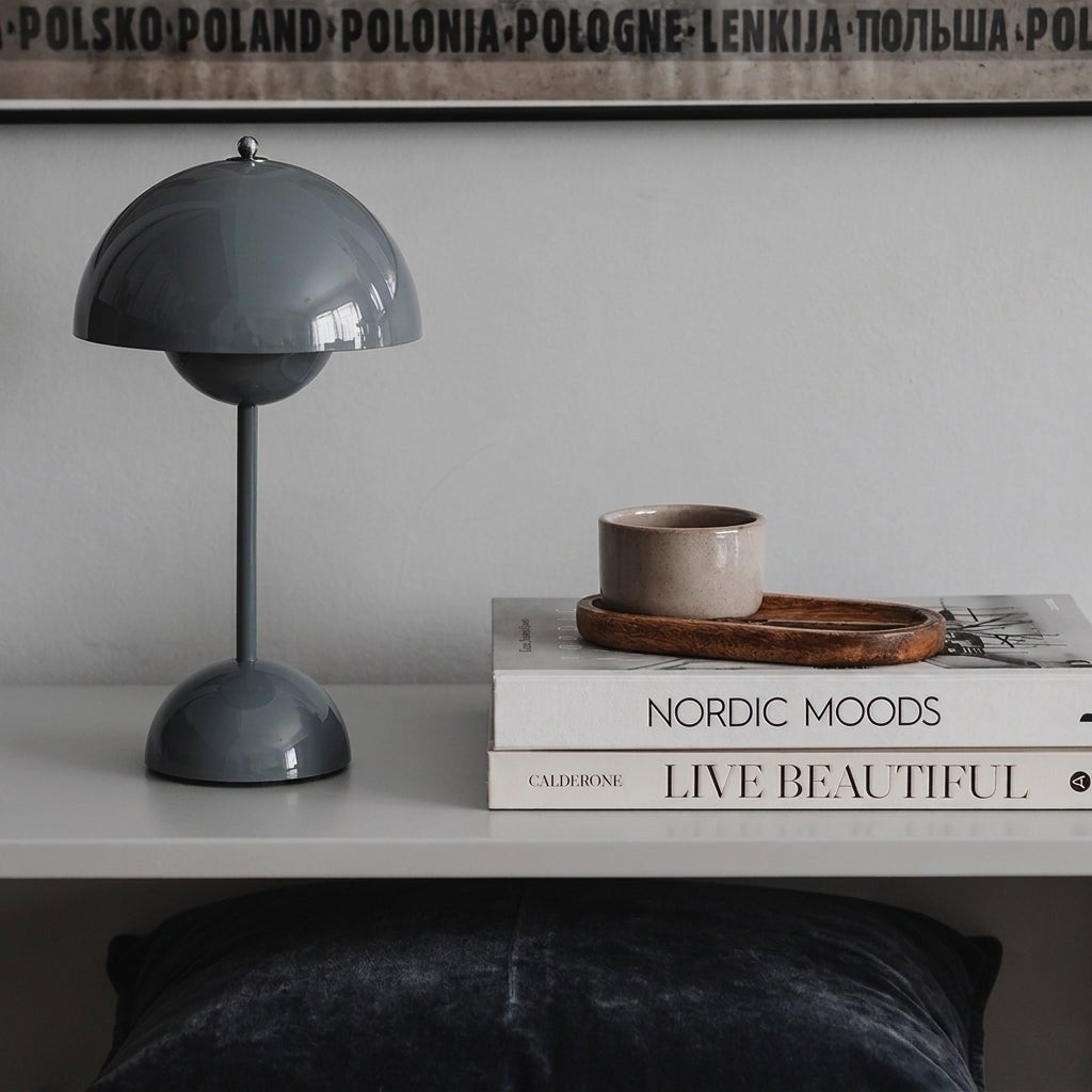 Retro Table Lamp with Mushroom-shaped Shade - Table Lamp - Grey - Seravelle Home