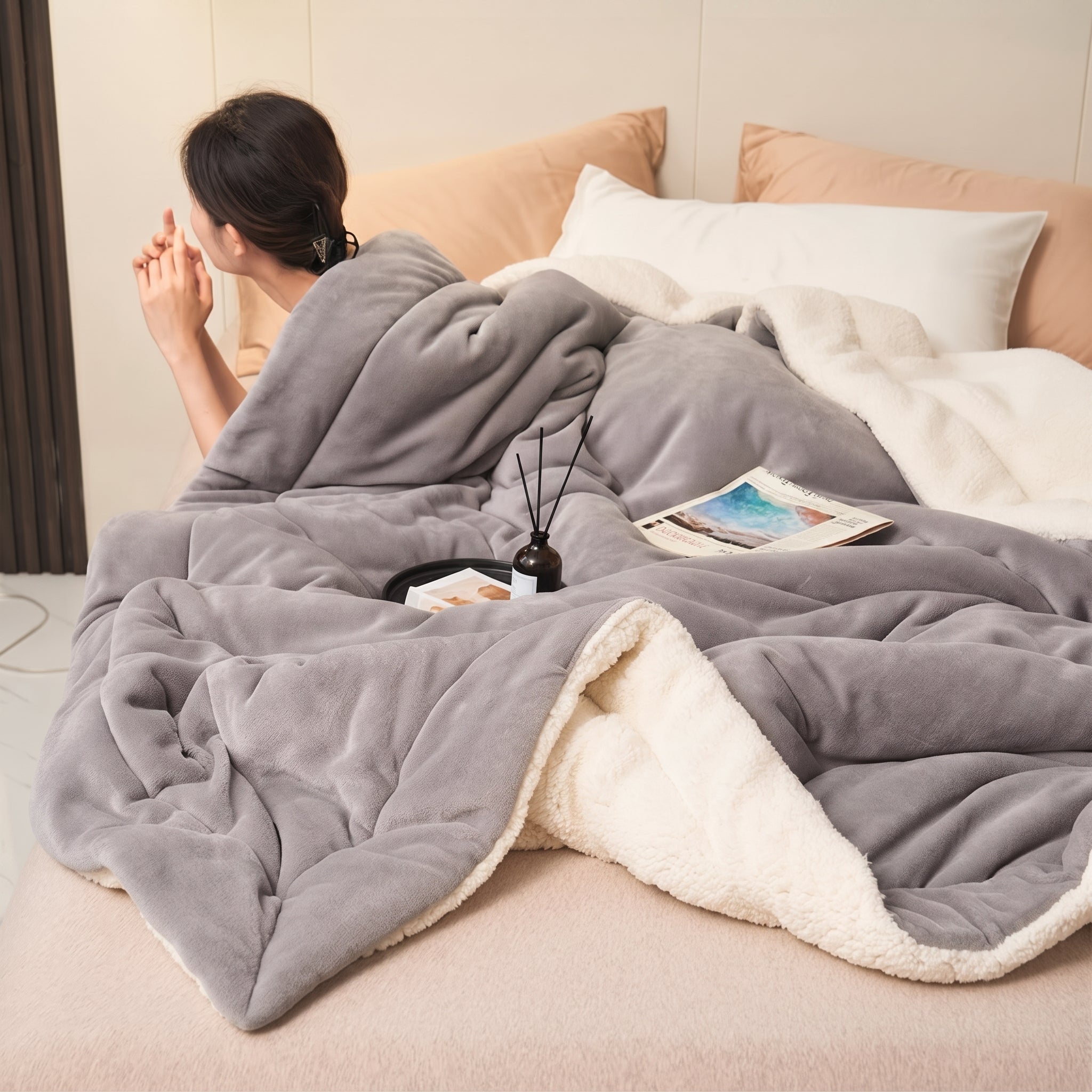 Reversible Throw Blanket with Smooth and Soft Surface - Blankets - Grey - Seravelle Home