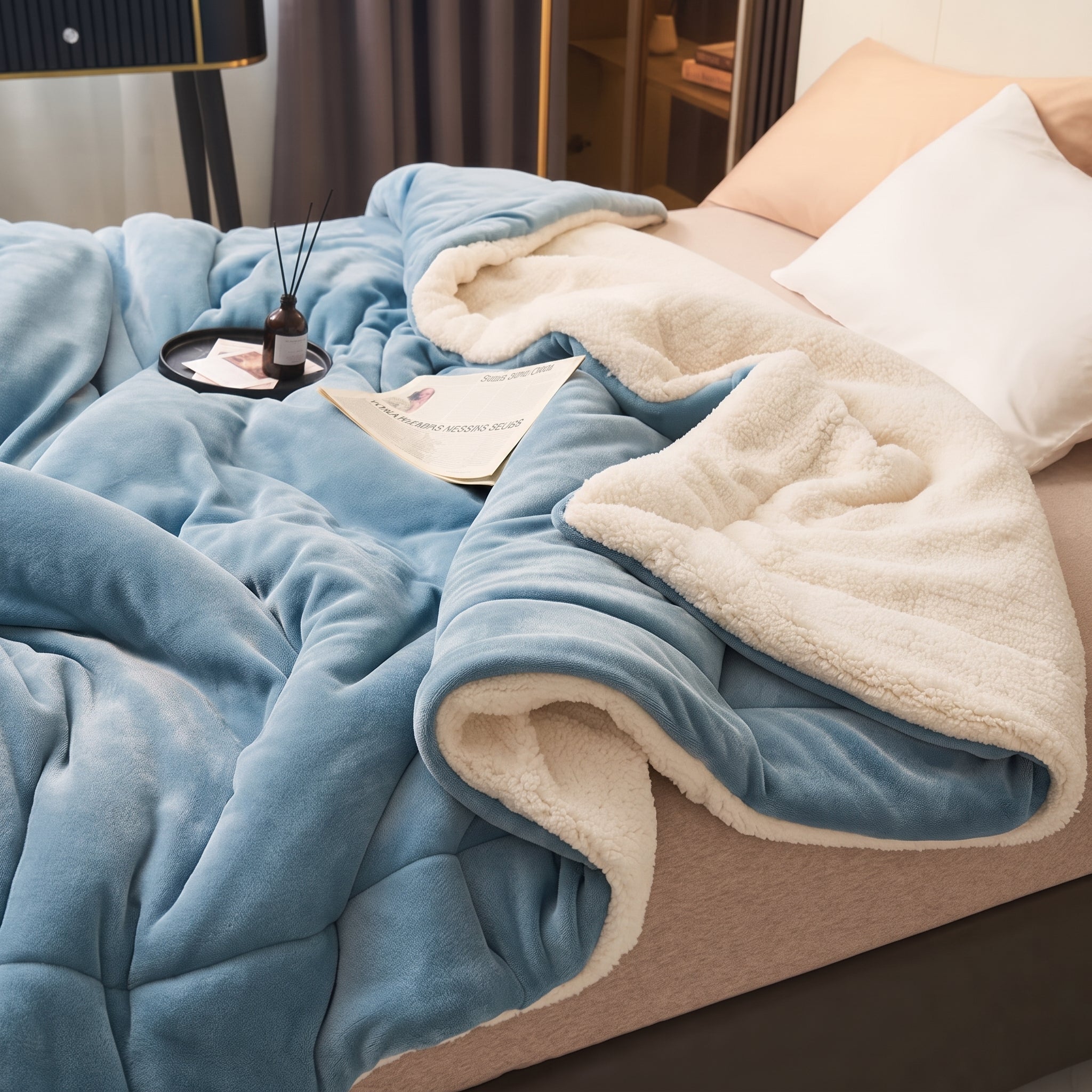 Reversible Throw Blanket with Smooth and Soft Surface - Blankets - Blue - Seravelle Home