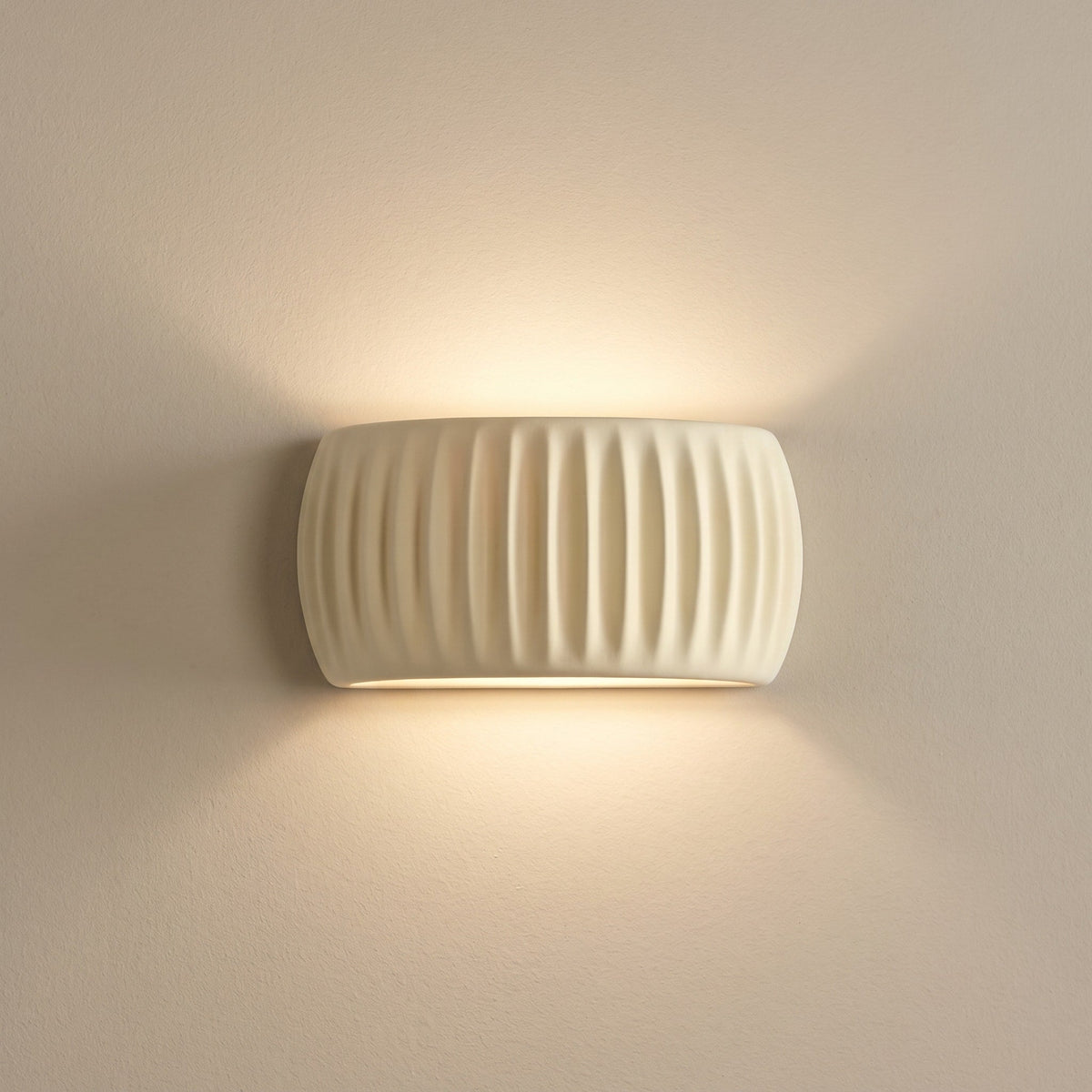Ribbed Ceramic Wall Sconce with Up and Down Light - Wall Light Fixtures - Beige - Seravelle Home