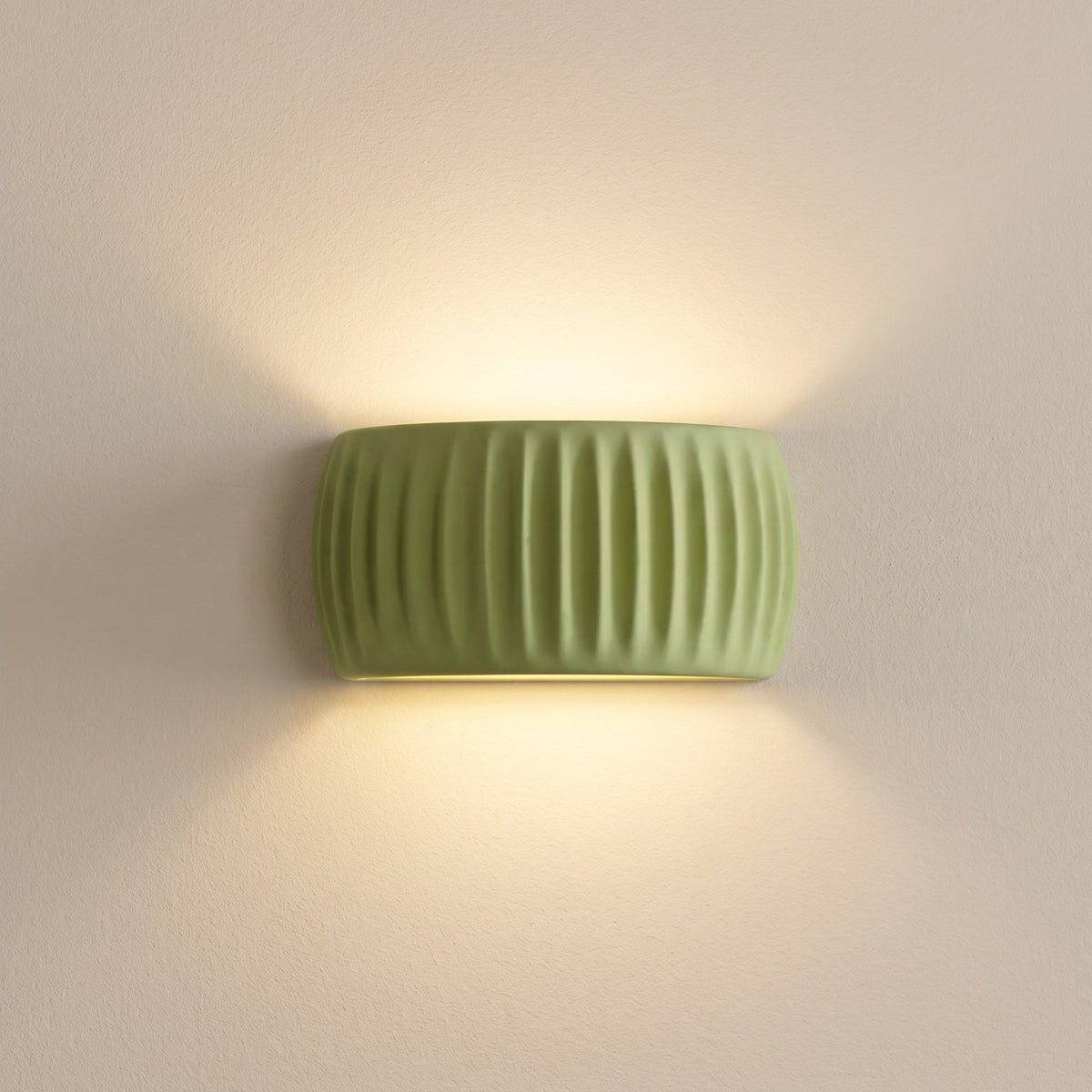 Ribbed Ceramic Wall Sconce with Up and Down Light - Wall Light Fixtures - Green - Seravelle Home