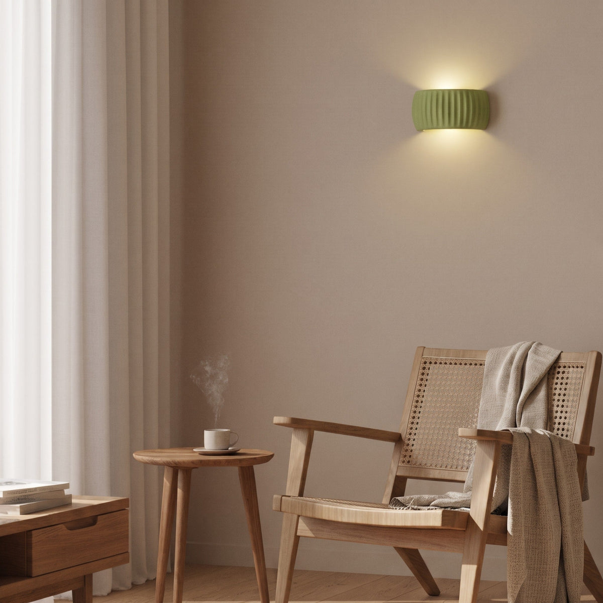 Ribbed Ceramic Wall Sconce with Up and Down Light - Wall Light Fixtures - Green - Seravelle Home