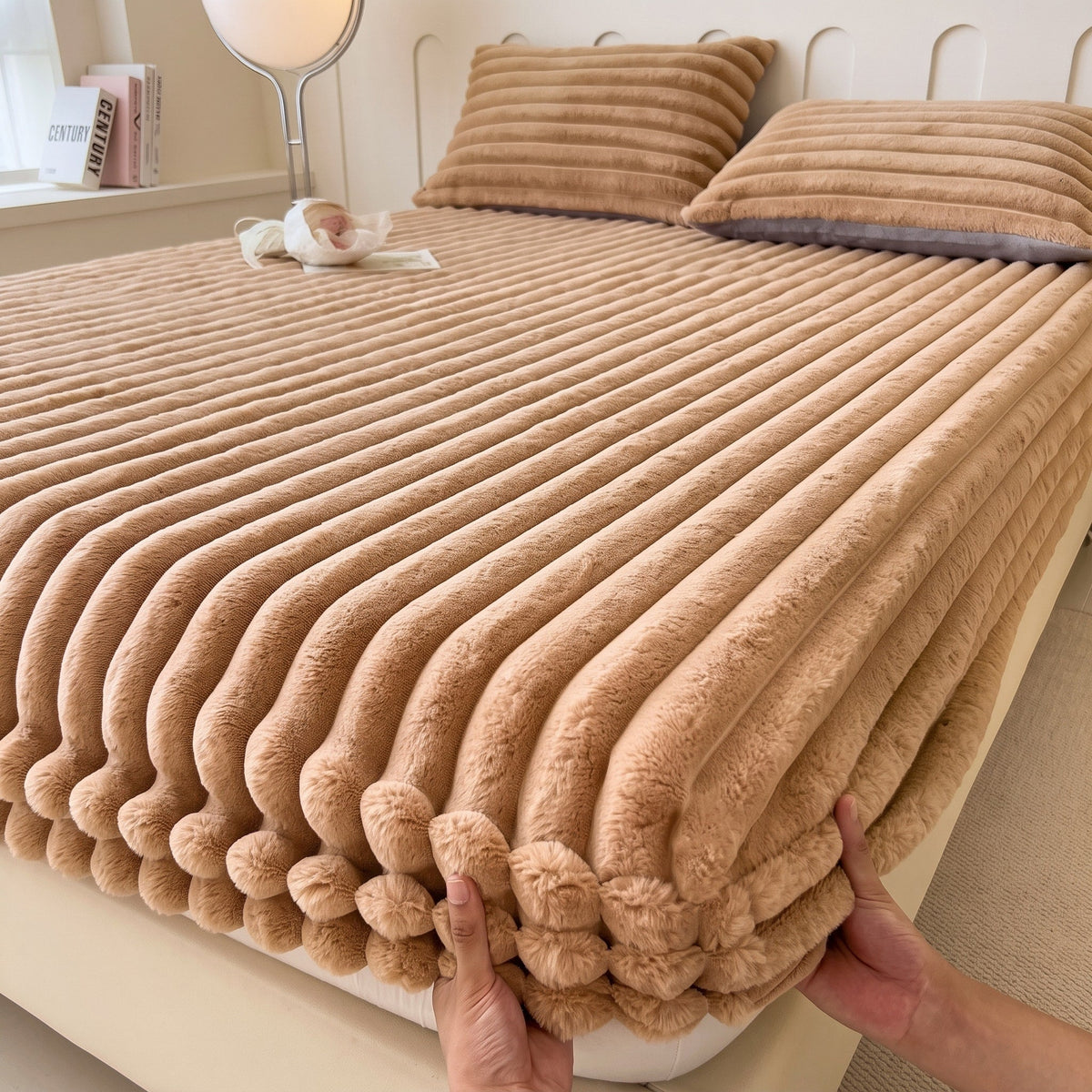 Ribbed Plush Fitted Bed Sheet with Elastic Fitted Corners - Bed Sheets - Brown - Seravelle Home