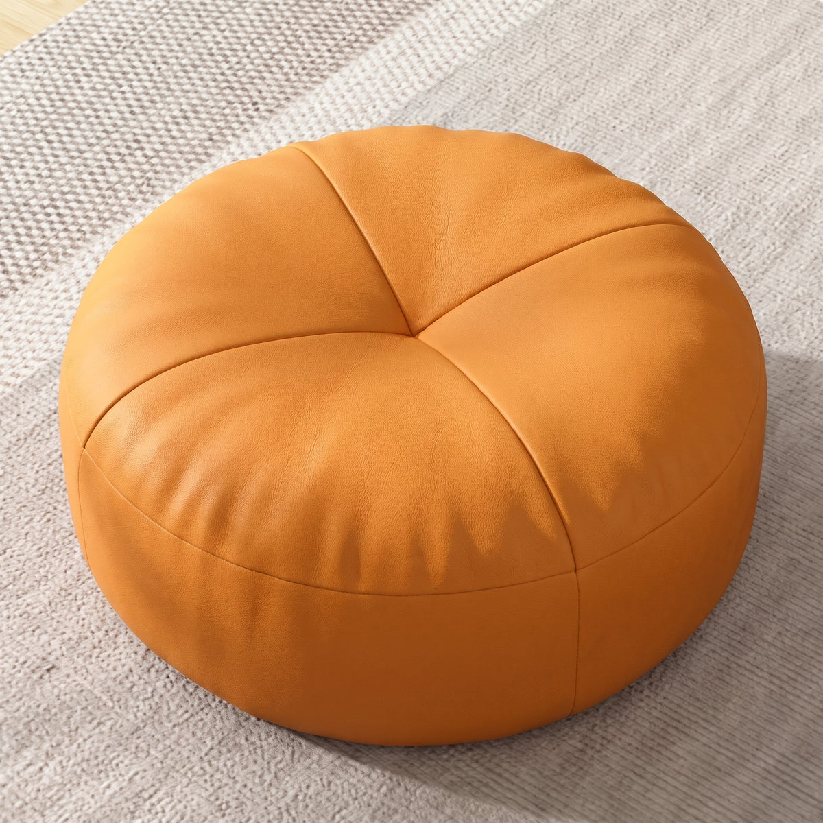 Round Floor Cushion Pouf with Segmented Panel Design - Ottomans - Orange - Seravelle Home