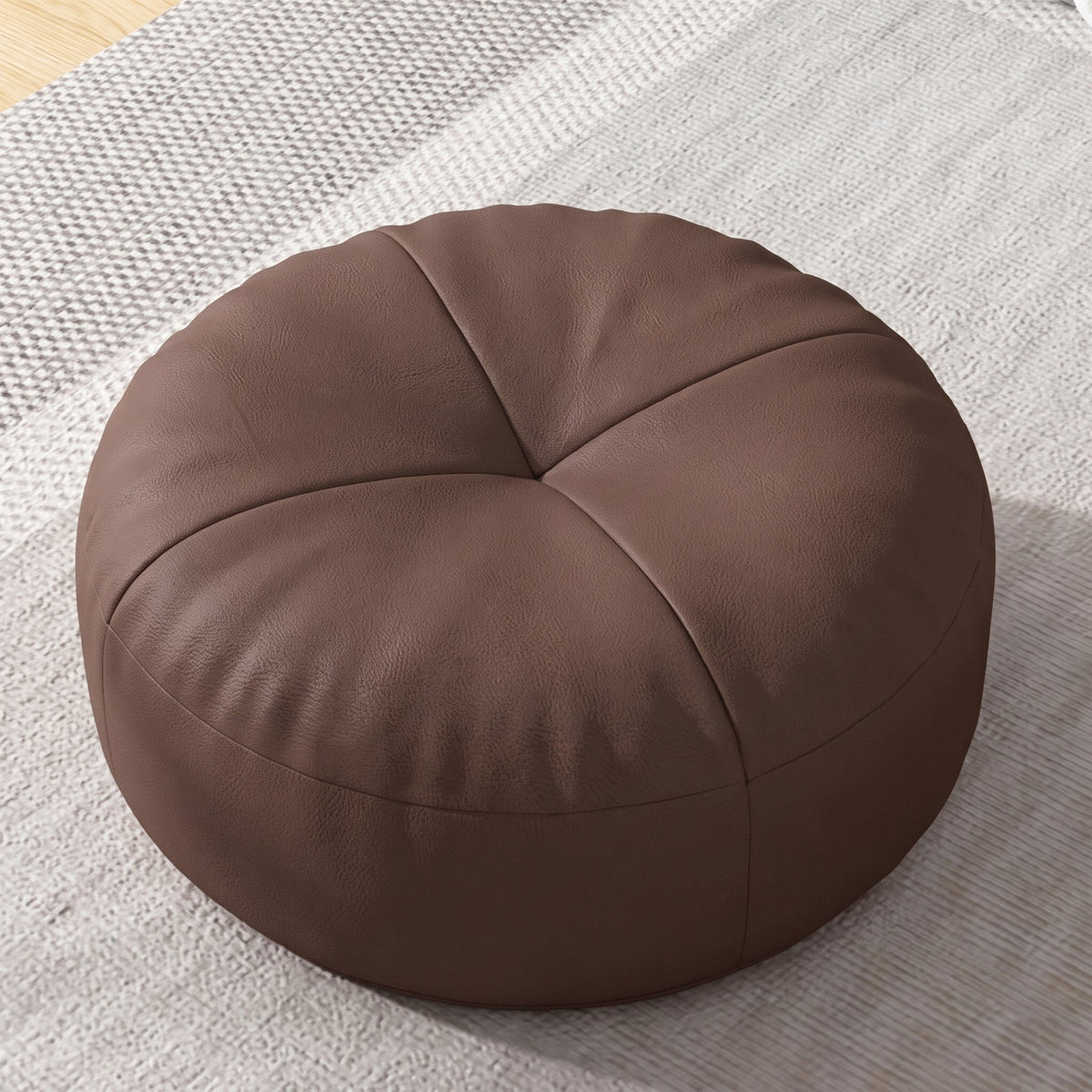 Round Floor Cushion Pouf with Segmented Panel Design - Ottomans - Brown - Seravelle Home
