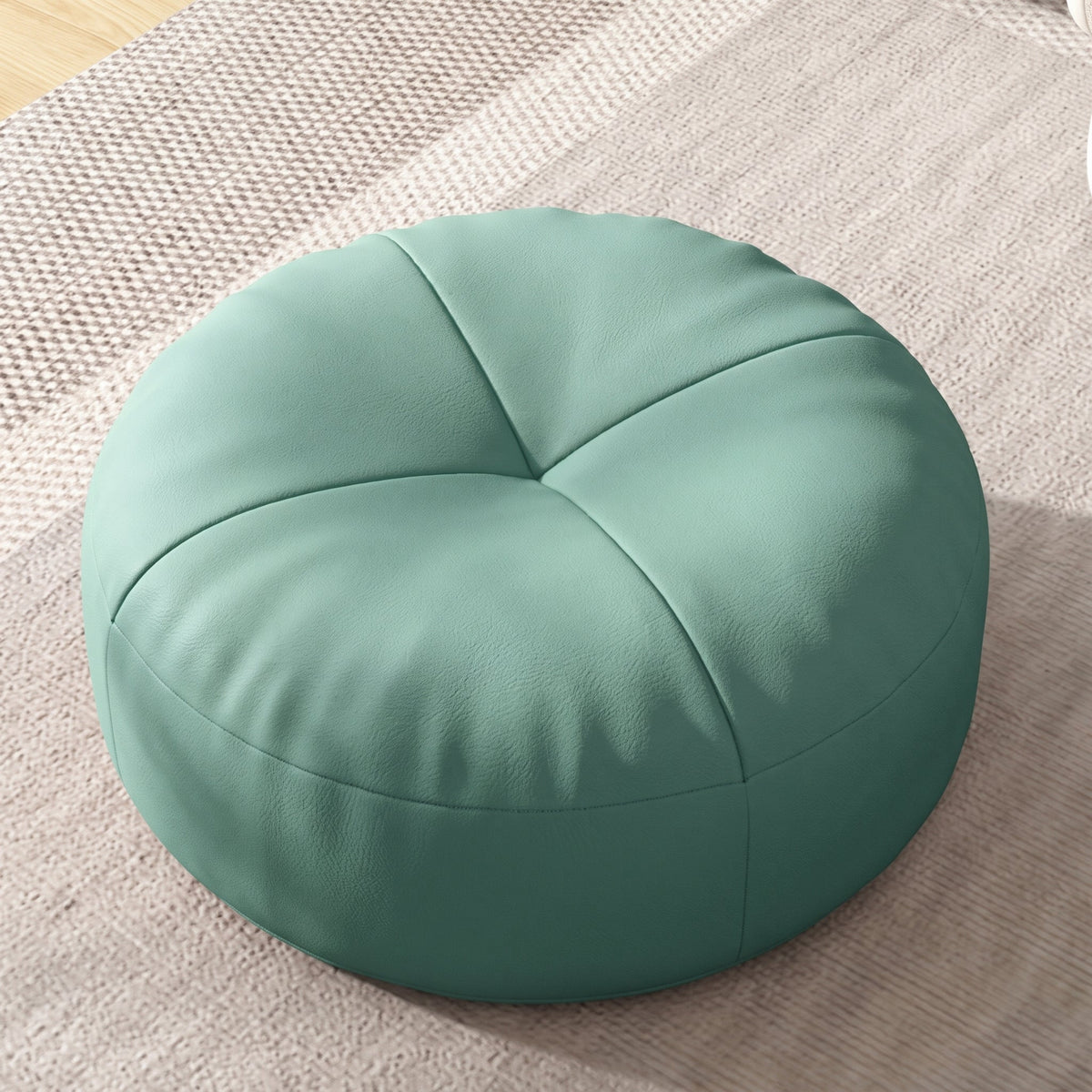 Round Floor Cushion Pouf with Segmented Panel Design - Ottomans - Green - Seravelle Home