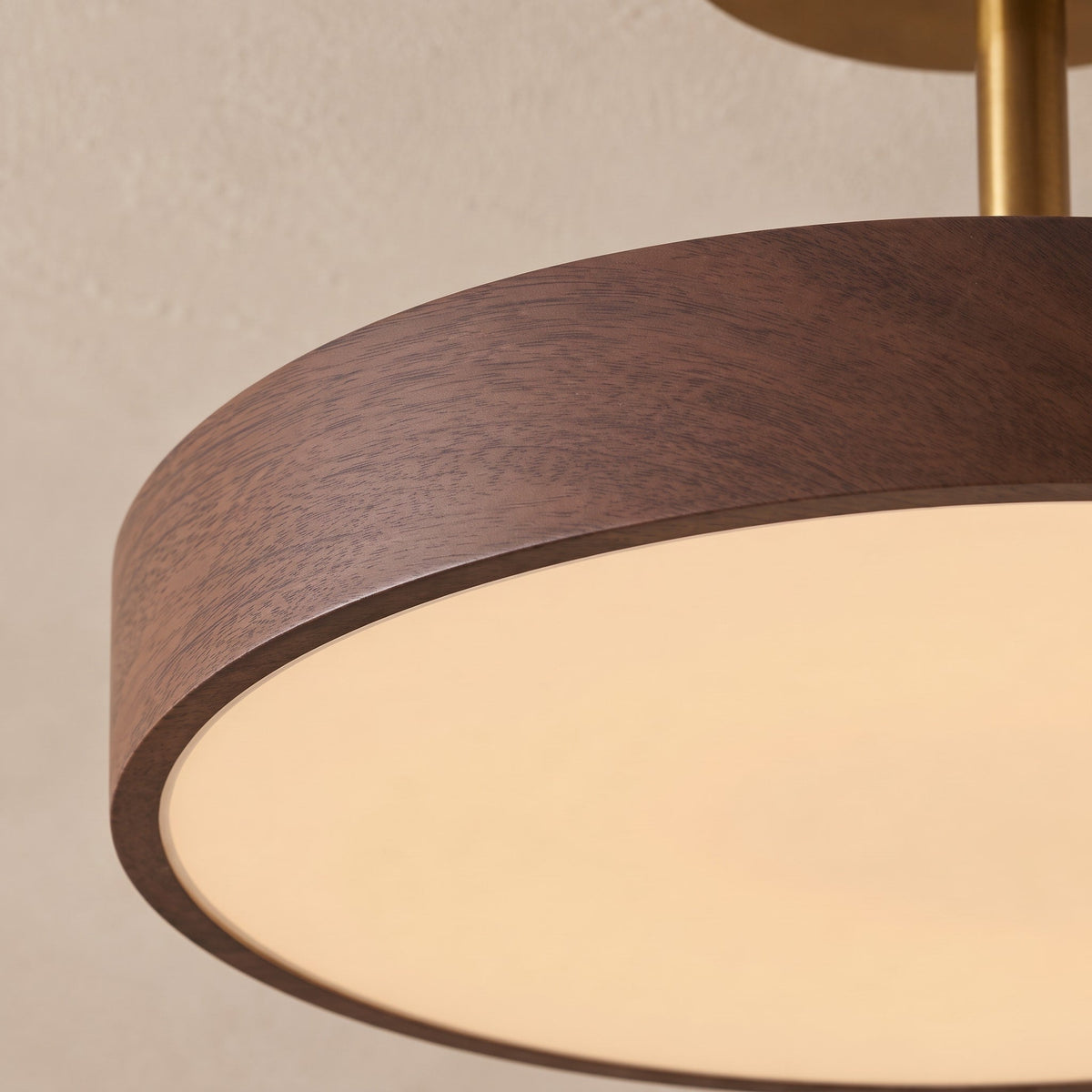 Round Wood Grain Ceiling Light with Brass Frame Accent - Ceiling Light Fixtures - Dark Wood - Seravelle Home