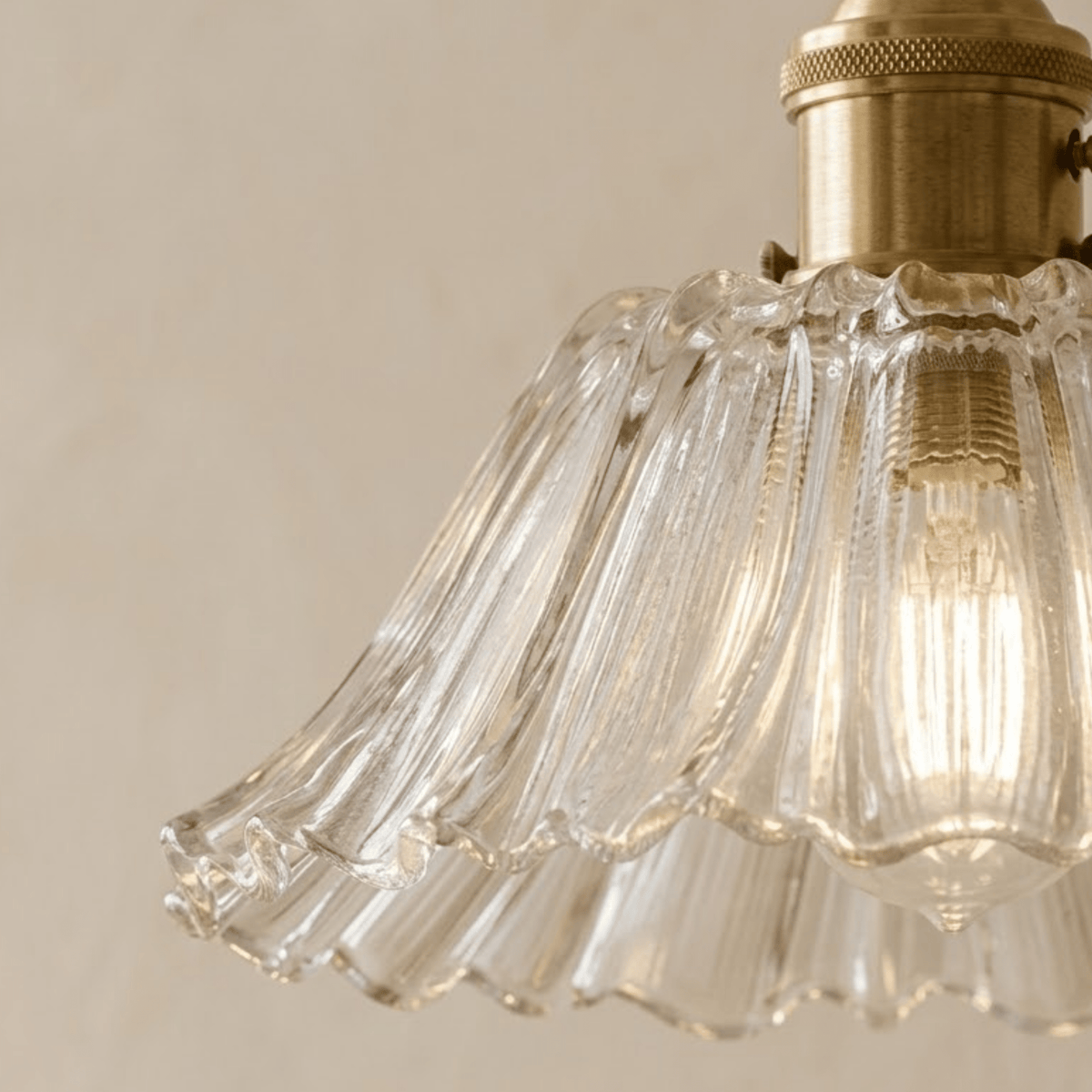 Scalloped Glass Petal Pendant Light with Brass Fitting - Pendant Light Fixtures - Transparent - Seravelle Home
