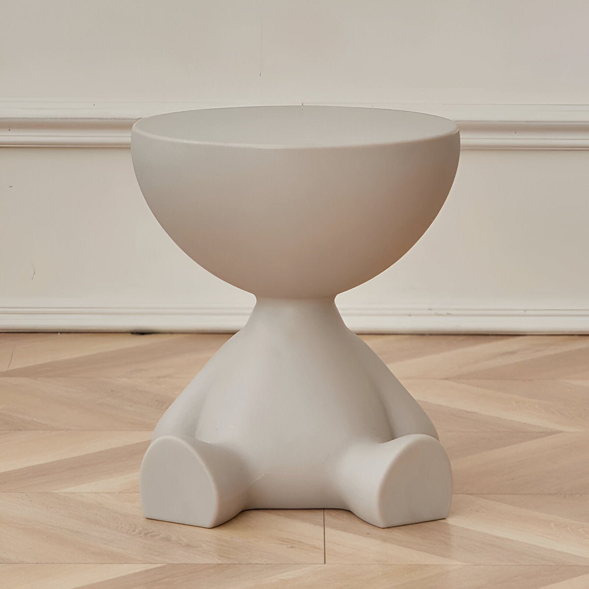 Sculptural Round Side Table with Novelty Sitting Figure Base - End Tables - Grey - Seravelle Home