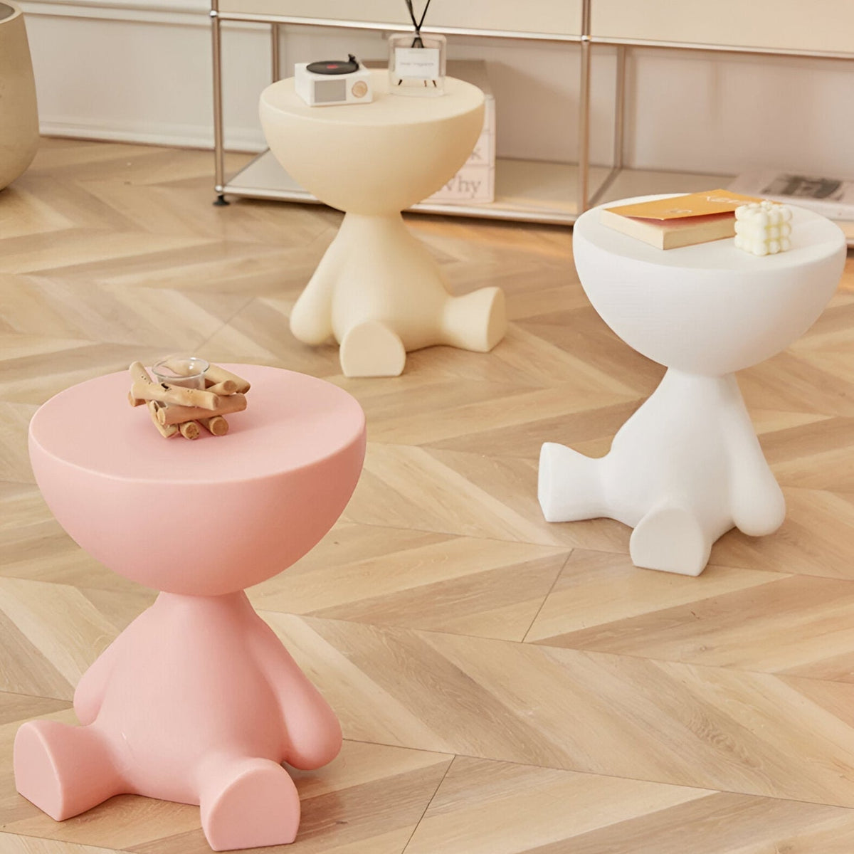 Sculptural Round Side Table with Novelty Sitting Figure Base - End Tables - Pink - Seravelle Home