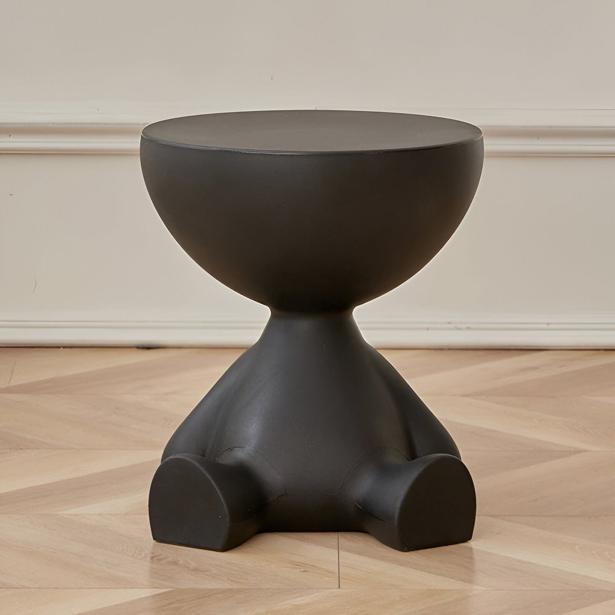 Sculptural Round Side Table with Novelty Sitting Figure Base - End Tables - Black - Seravelle Home