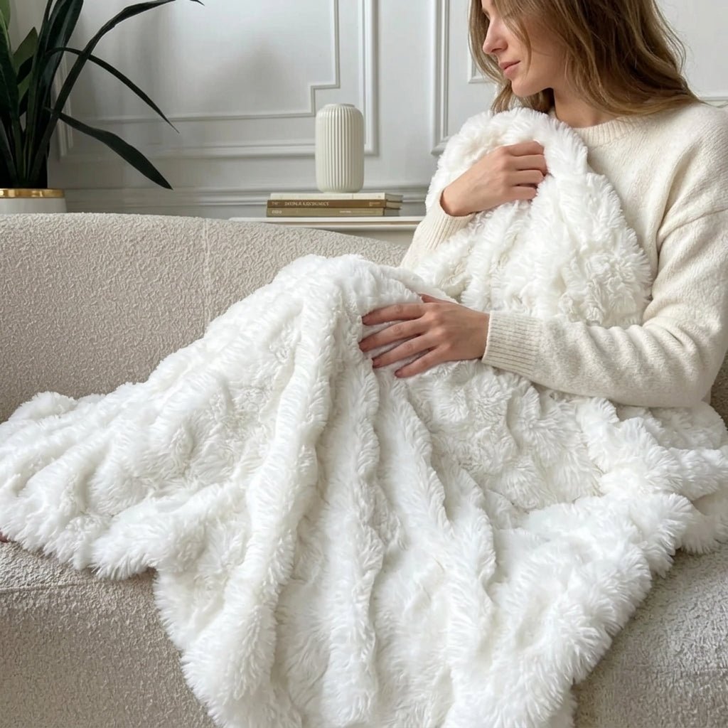 Soft Cozy Fluffy Bubble Textured Throw Blanket - Blanket - White - Seravelle Home