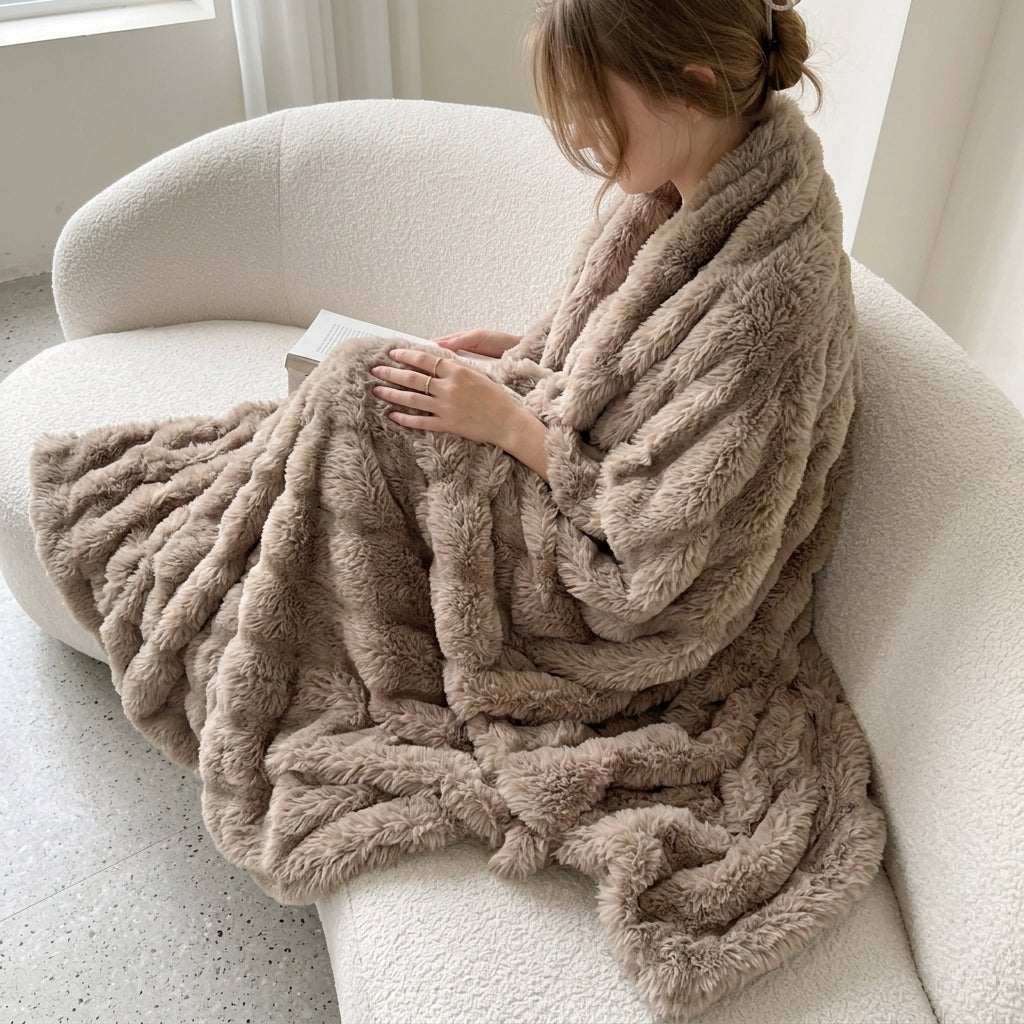 Soft Cozy Fluffy Bubble Textured Throw Blanket - Blanket - Coffee - Seravelle Home