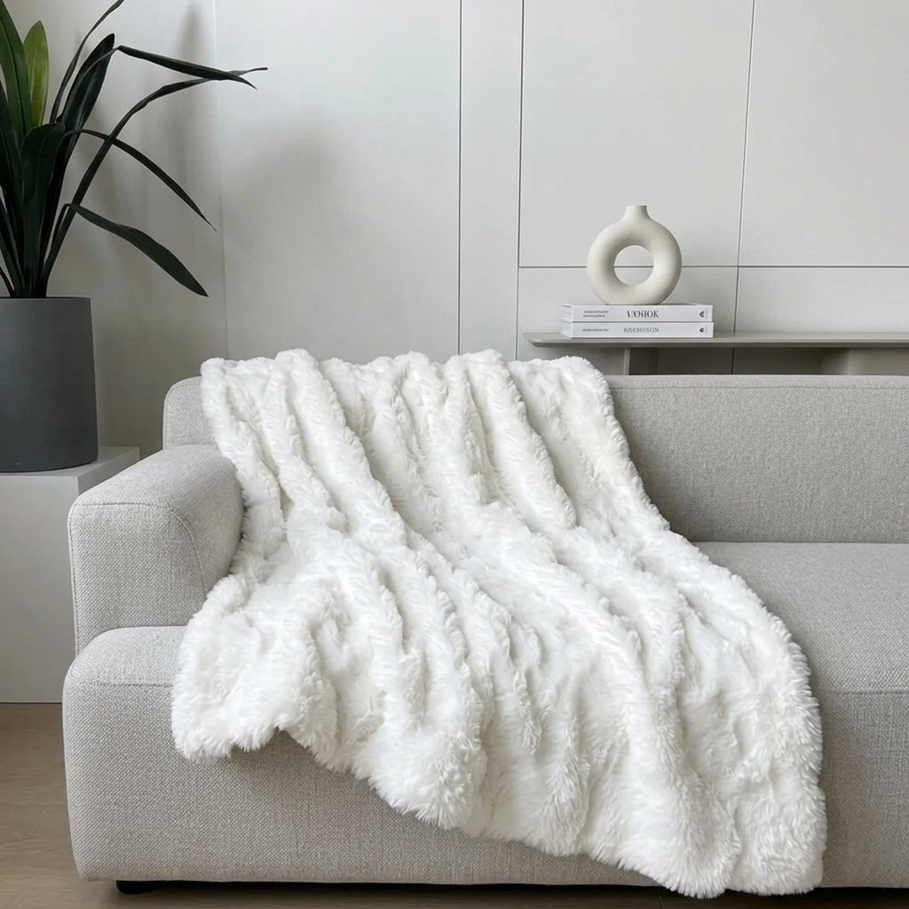 Soft Cozy Fluffy Bubble Textured Throw Blanket - Blanket - White - Seravelle Home