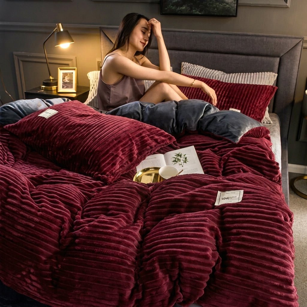Soft Cozy Warm Plush Blanket with Ribbed Texture - Blanket - Red - Seravelle Home