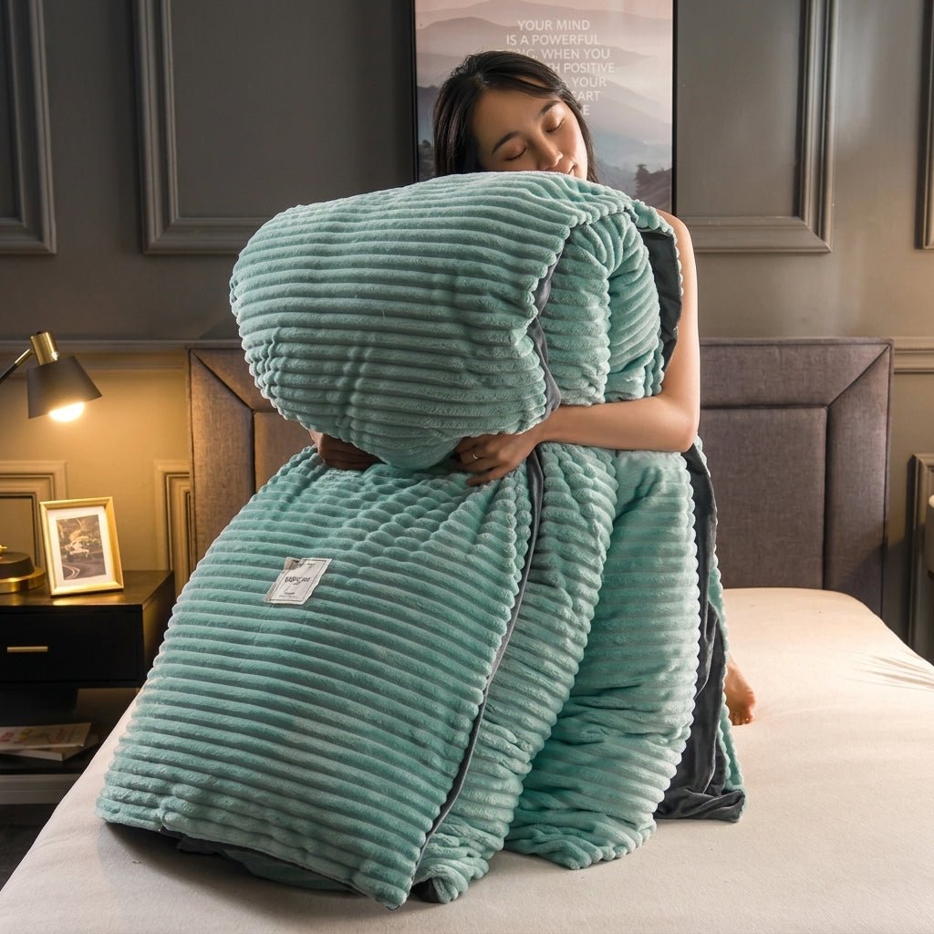 Soft Cozy Warm Plush Blanket with Ribbed Texture - Blanket - Light Blue - Seravelle Home