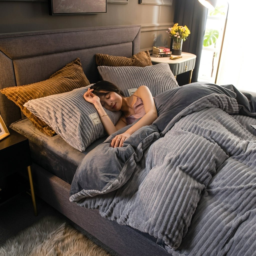 Soft Cozy Warm Plush Blanket with Ribbed Texture - Blanket - Grey - Seravelle Home