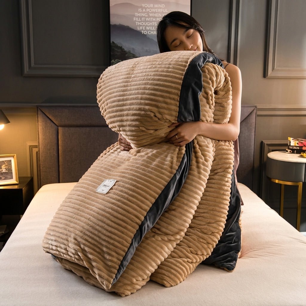 Soft Cozy Warm Plush Blanket with Ribbed Texture - Blanket - Beige - Seravelle Home