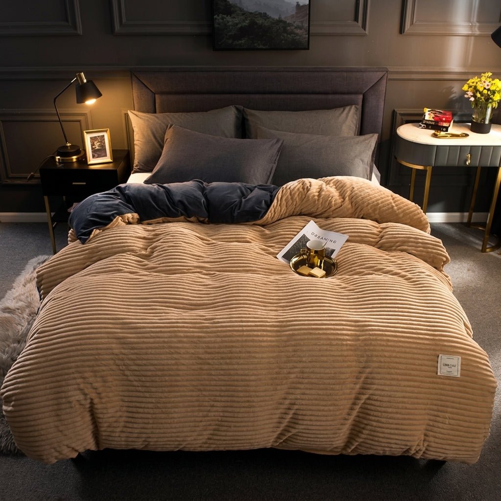Soft Cozy Warm Plush Blanket with Ribbed Texture - Blanket - Beige - Seravelle Home