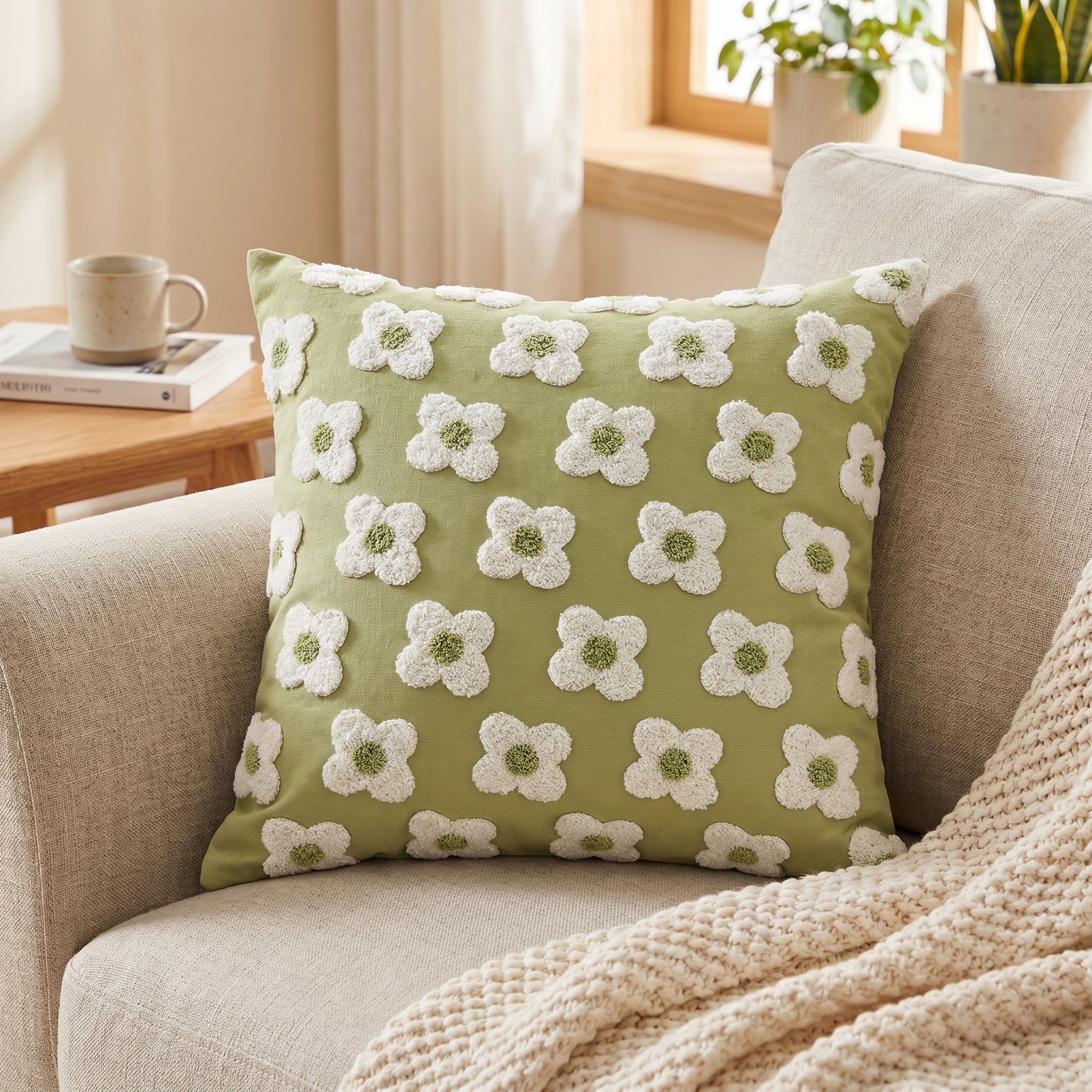Soft Cushion Covers with Floral Pattern - Cushion Covers - Green - Seravelle Home