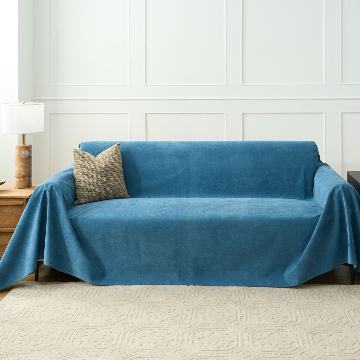 Soft Draped Sofa Throw Cover for Lounges and Couches - Slipcovers - Blue - Seravelle Home