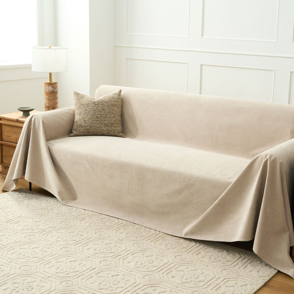 Soft Draped Sofa Throw Cover for Lounges and Couches - Slipcovers - Beige - Seravelle Home