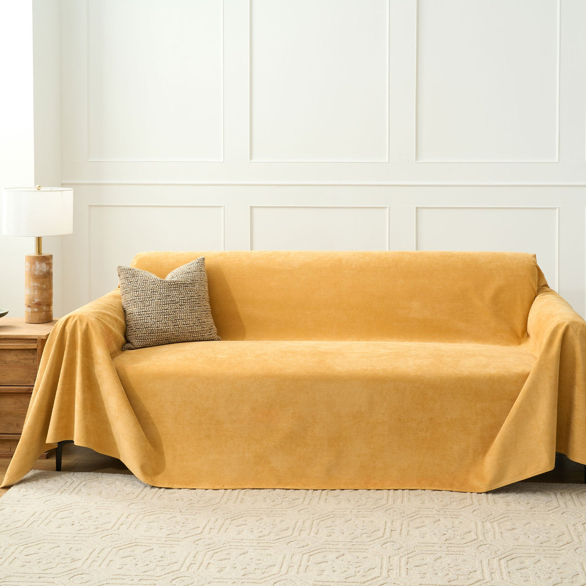 Soft Draped Sofa Throw Cover for Lounges and Couches - Slipcovers - Yellow - Seravelle Home