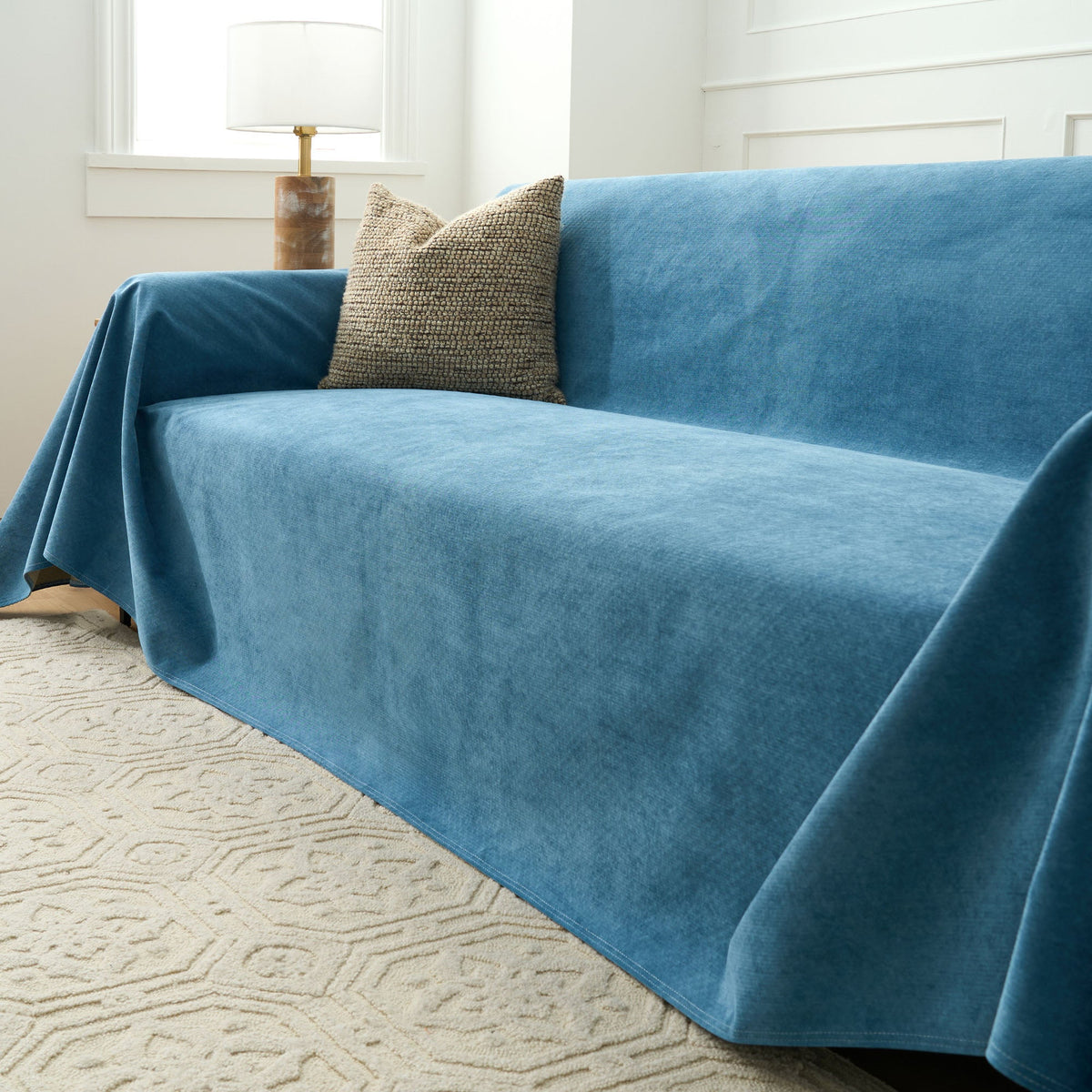 Soft Draped Sofa Throw Cover for Lounges and Couches - Slipcovers - Blue - Seravelle Home