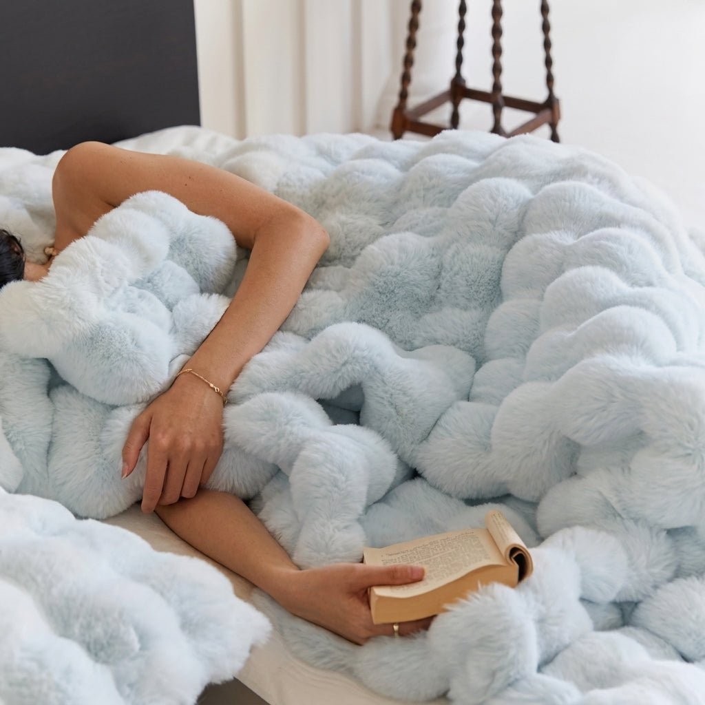 Soft Fluffy Bubble Texture Plush Throw Blanket - Blanket - Blue - Seravelle Home